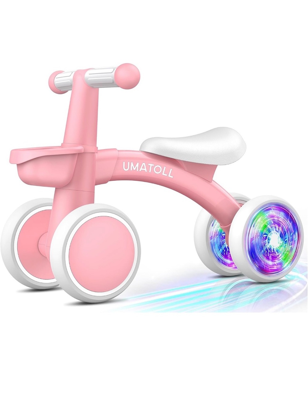 Amazon Pink Toddler Balance Bike with White Seat and Light-Up Wheels